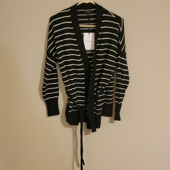 Who What Wear Sweaters - Women's Black/White Striped Cardigan